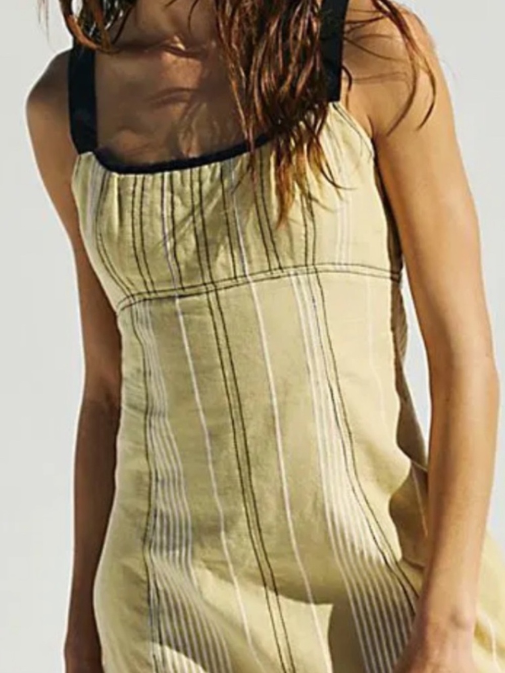 Striped Yellow Cotton Sundress with Black Ties